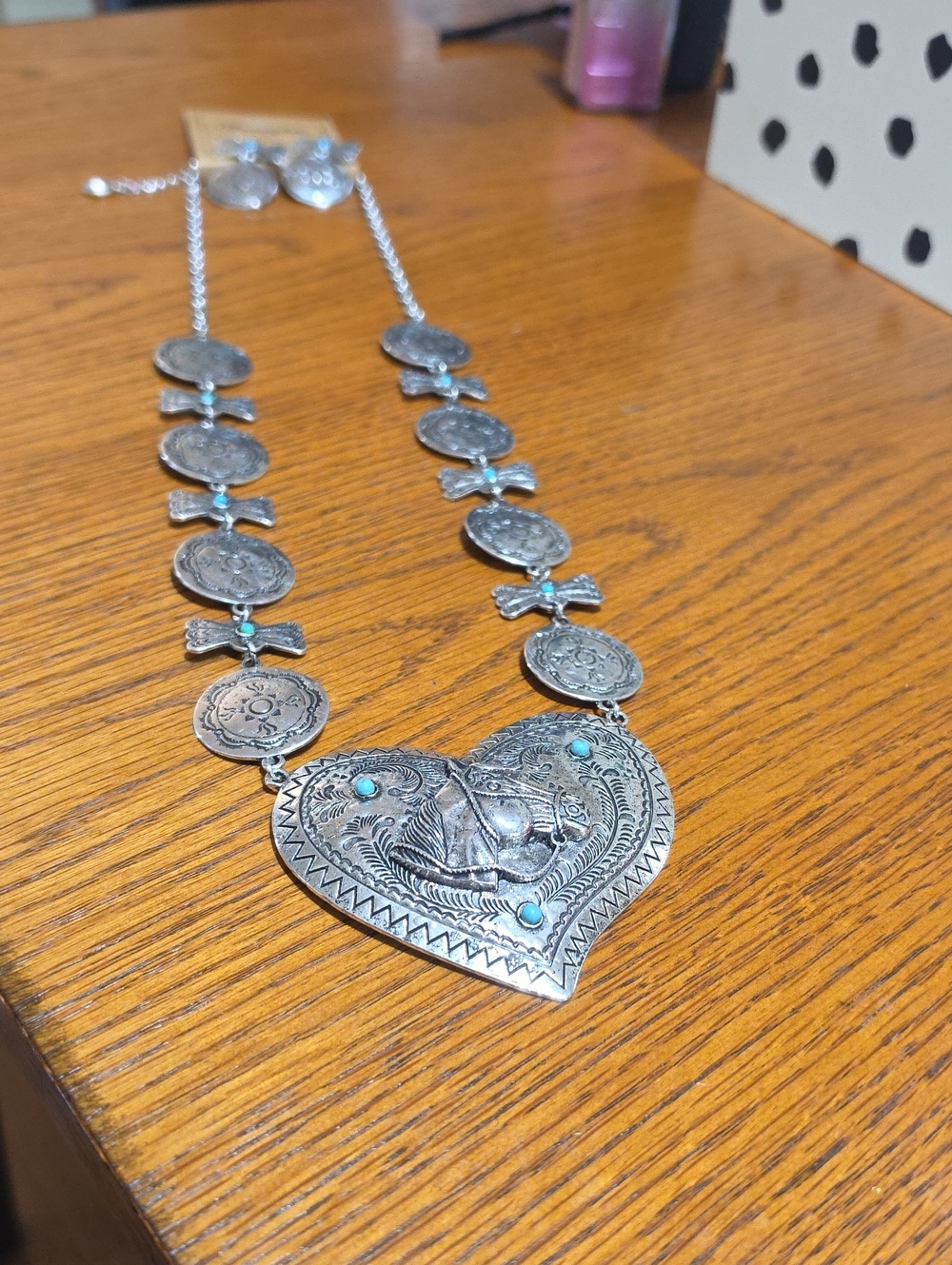Wrangler Silver Heart Pendant Necklace with Turquoise Accents